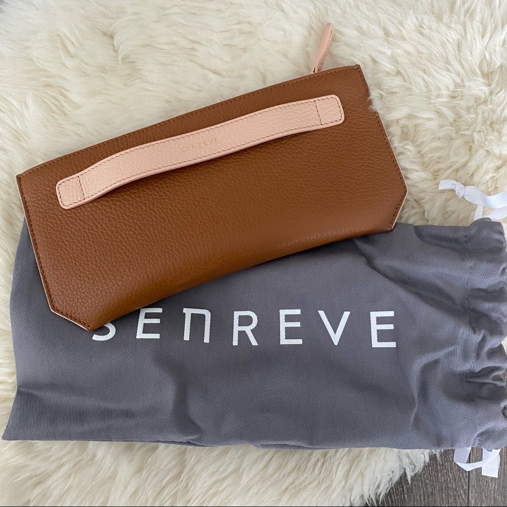Senreve Brown & Pink Leather Wristlet Clutch